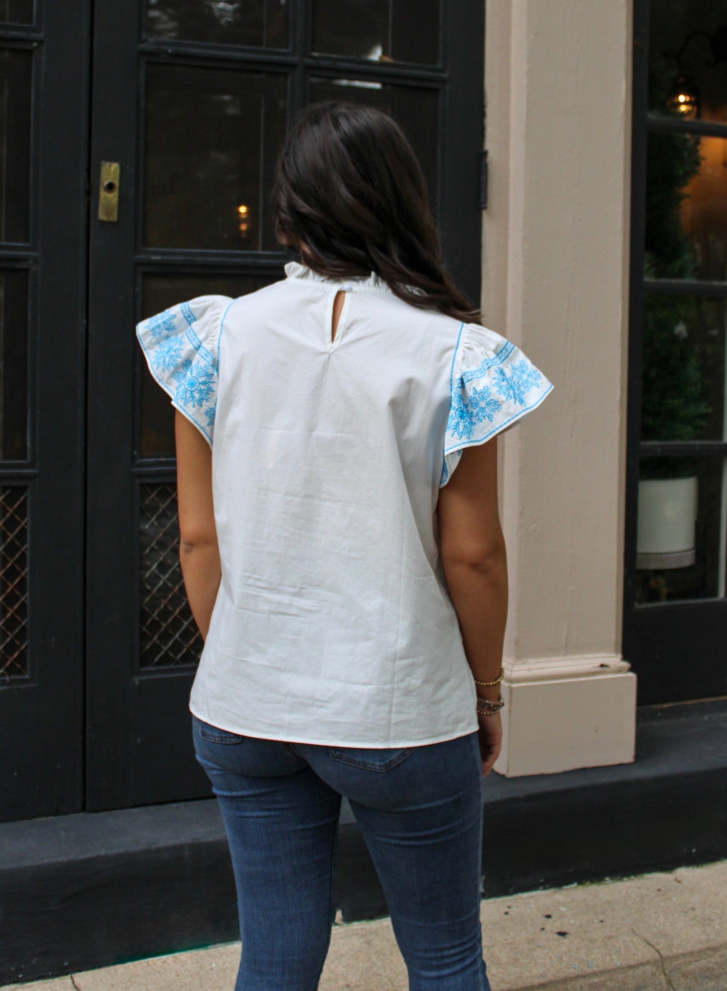 Embroidered Ruffle Top LT