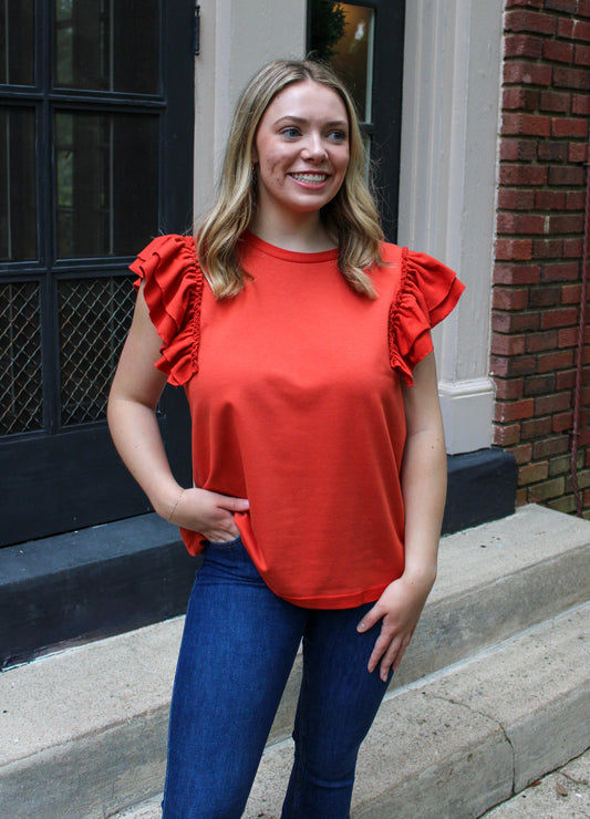 Orange Ruffle Sleeve Top LT