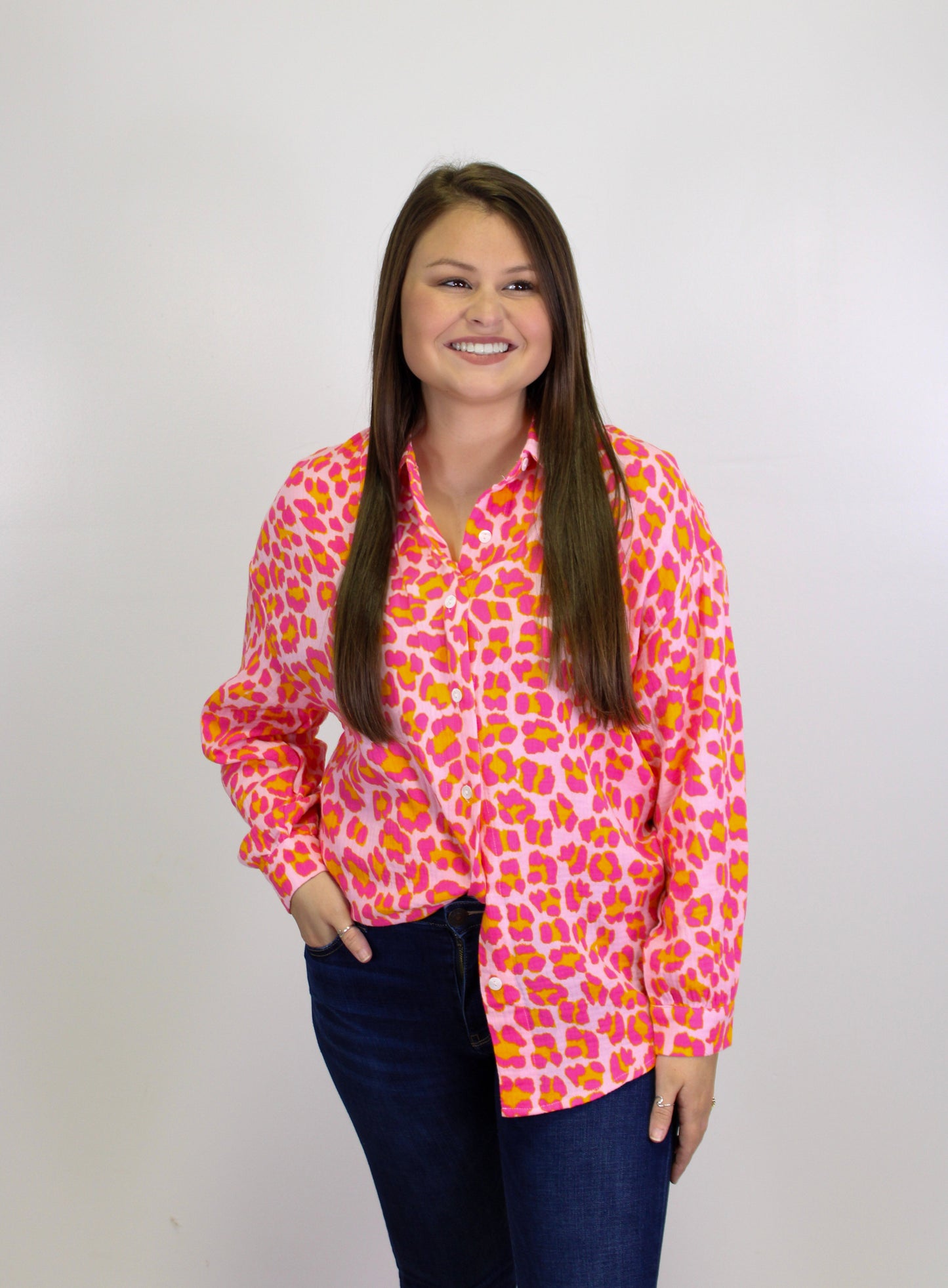 Pink Leopard Button Blouse LT