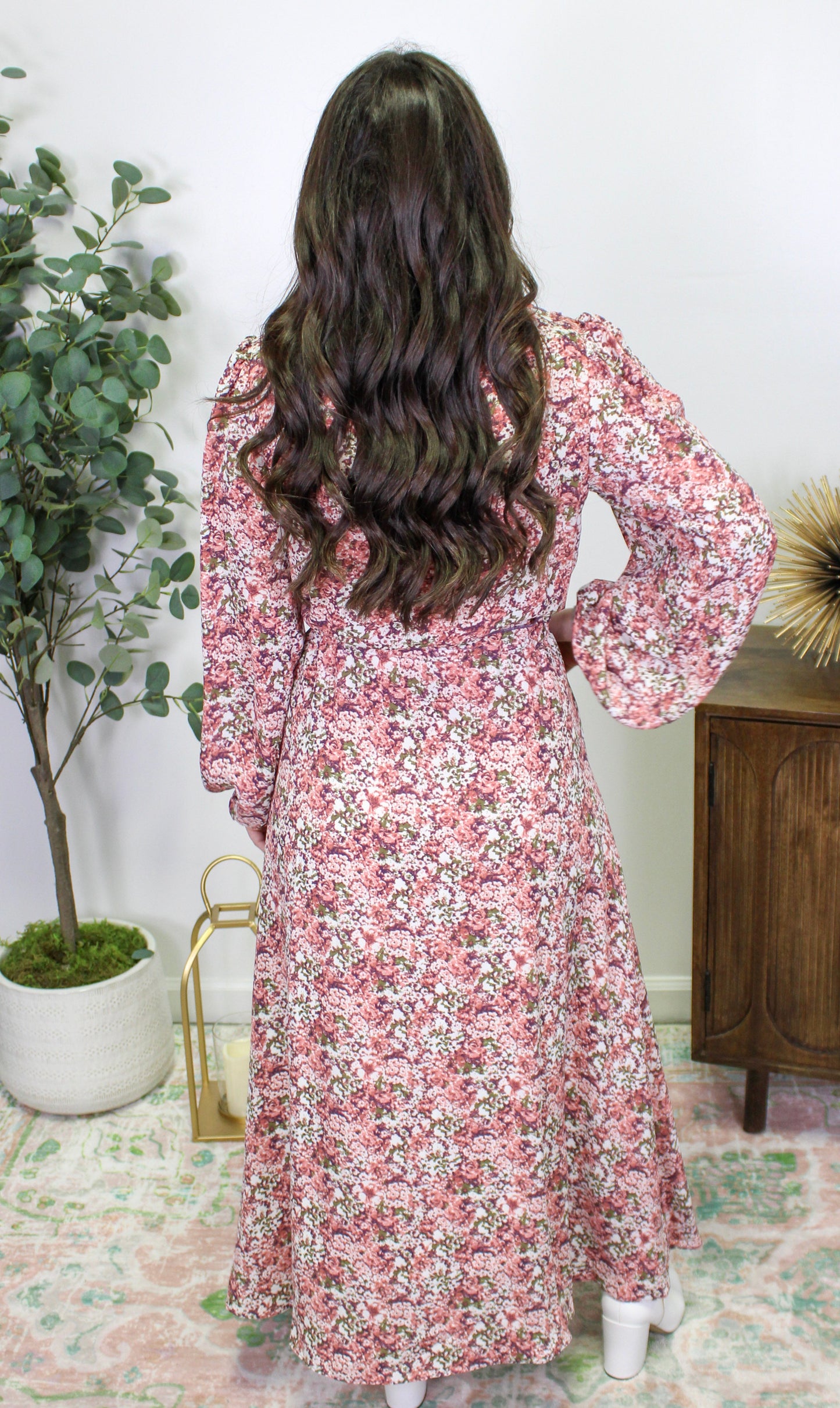 Brown Floral Split Midi Dress LT