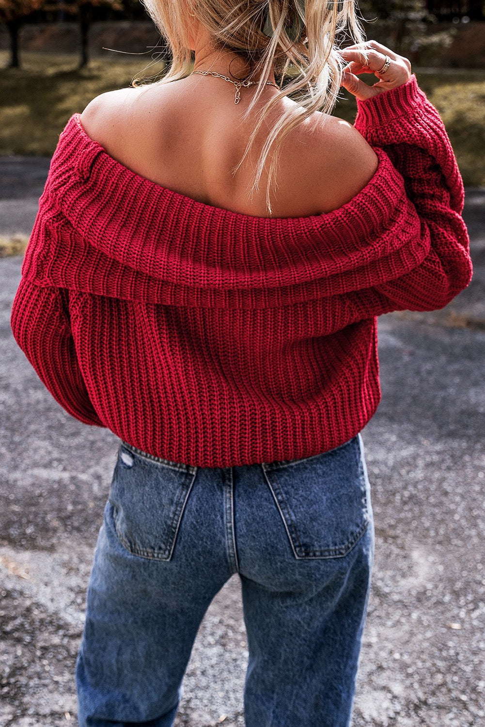 Red Off the Shoulder Sweater December.