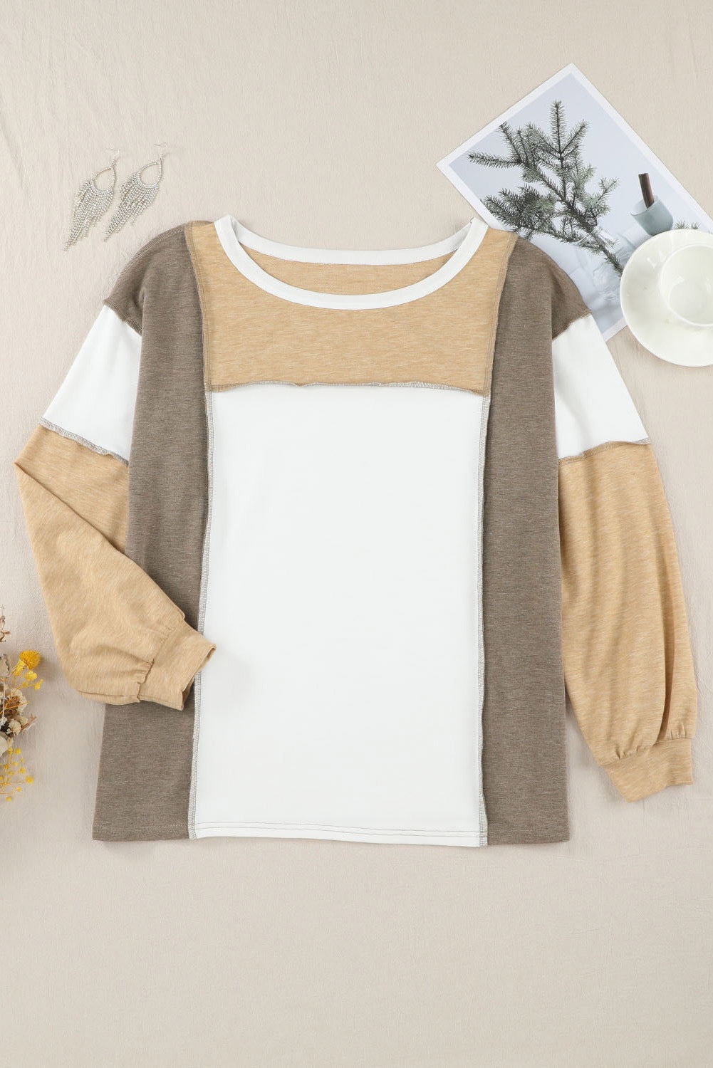 Khaki Colorblock Long Sleeve Tee LT