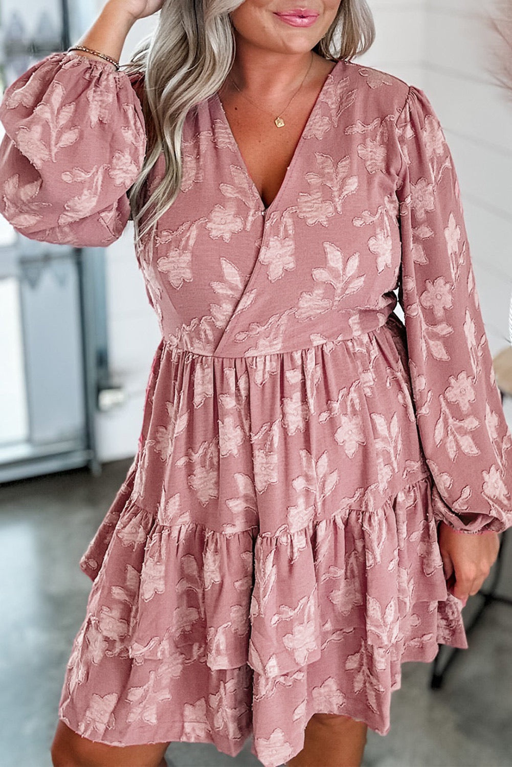 Dusty Pink Floral Plus Size Dress LT